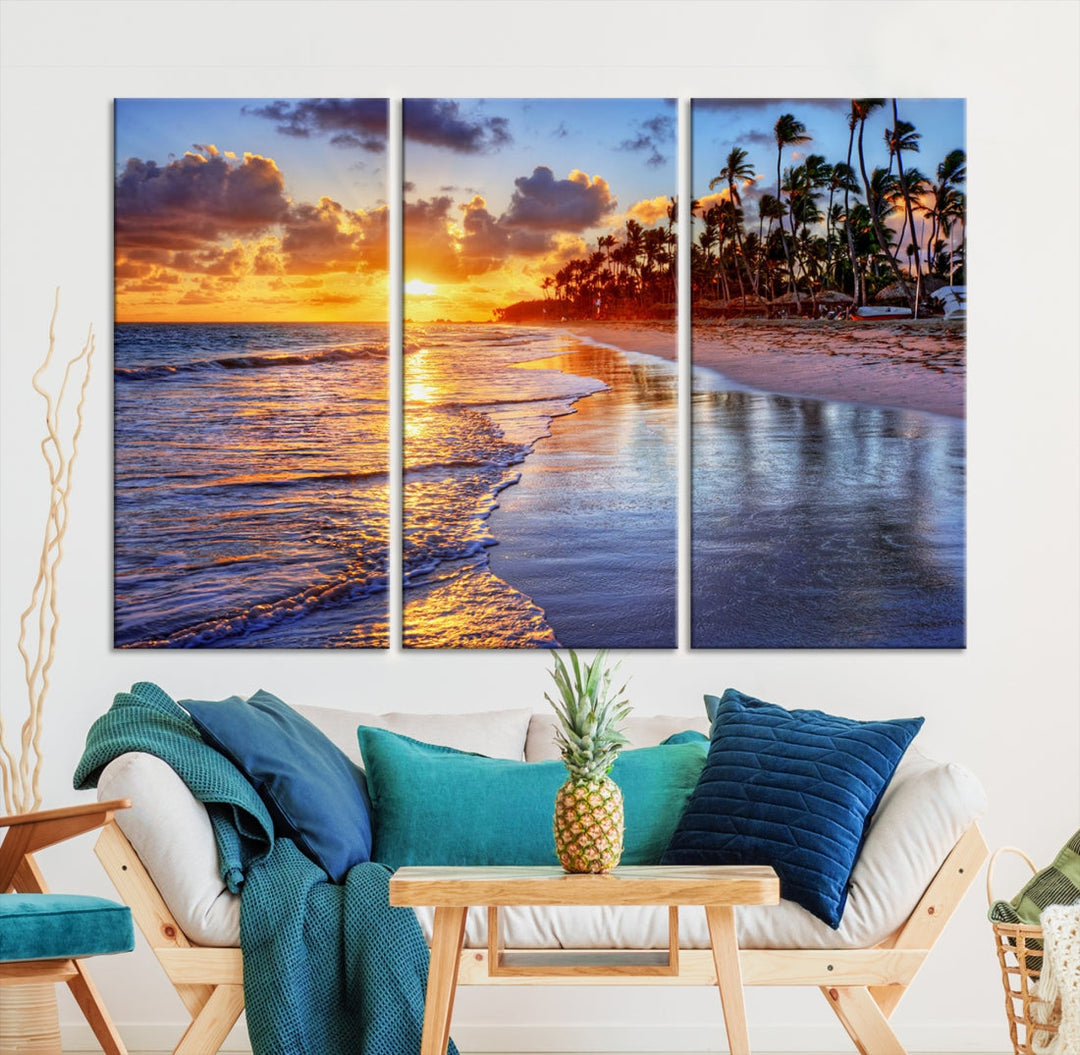 Beautiful Tropical Sunset Beach Ocean Wall Art Canvas Print