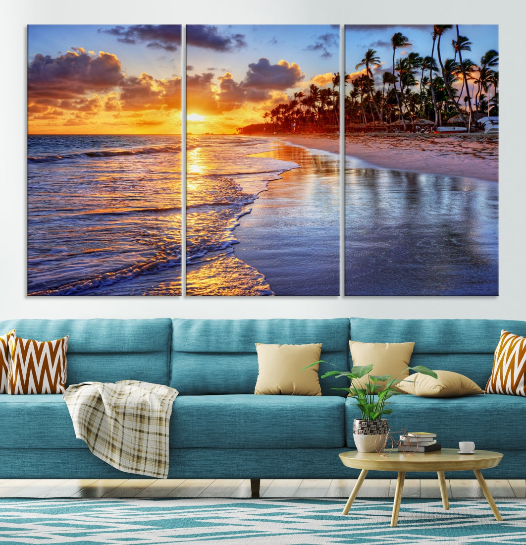 Beautiful Tropical Sunset Beach Ocean Wall Art Canvas Print