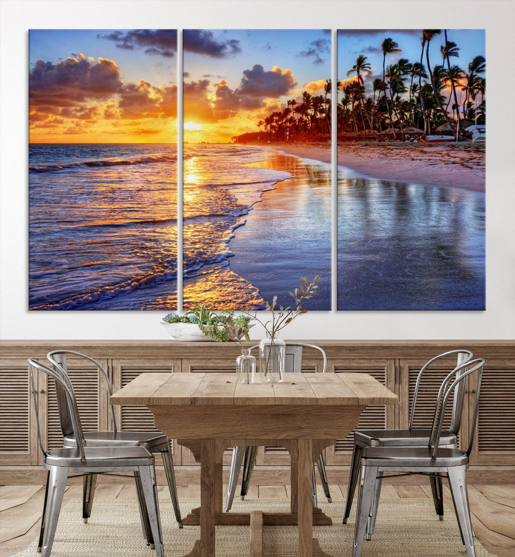 Beautiful Tropical Sunset Beach Ocean Wall Art Canvas Print