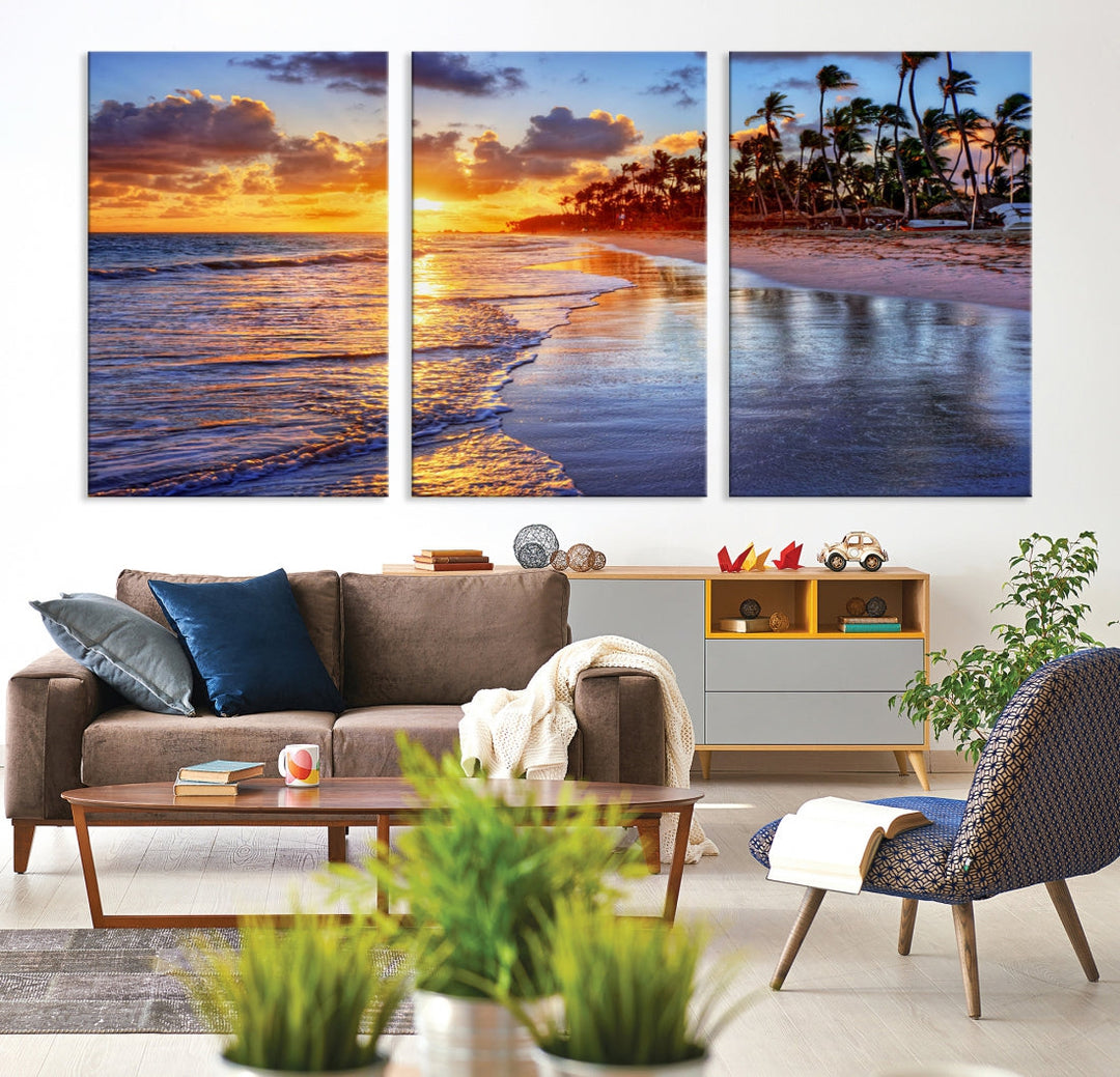 Beautiful Tropical Sunset Beach Ocean Wall Art Canvas Print