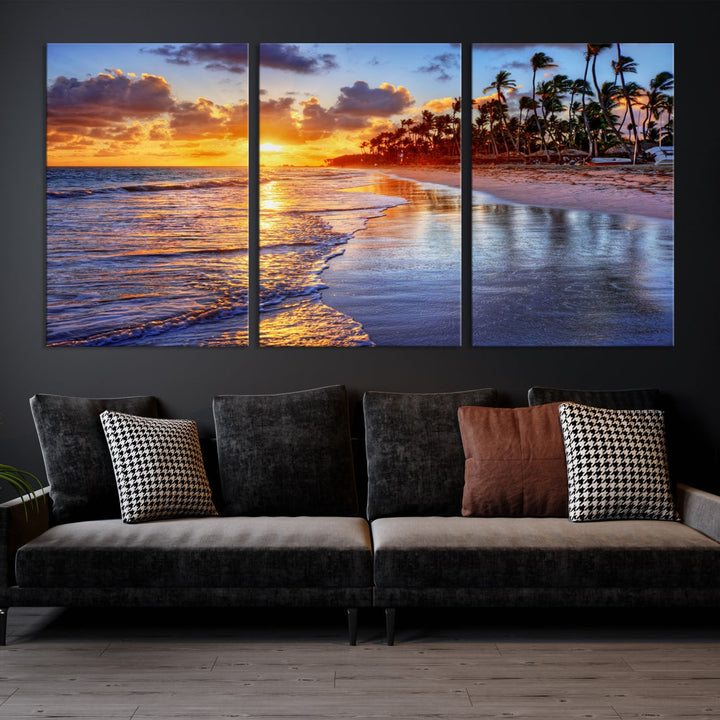 Beautiful Tropical Sunset Beach Ocean Wall Art Canvas Print