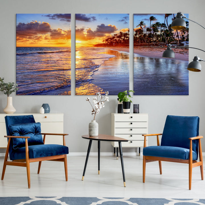 Beautiful Tropical Sunset Beach Ocean Wall Art Canvas Print