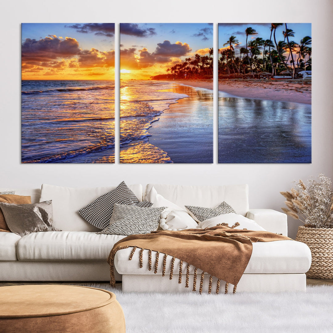 Beautiful Tropical Sunset Beach Ocean Wall Art Canvas Print