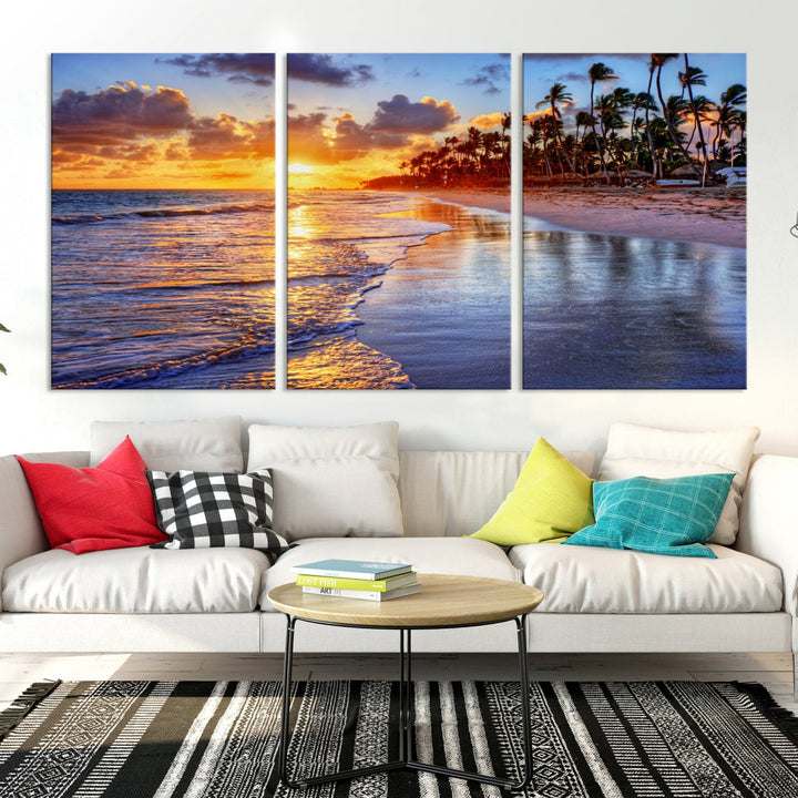 Beautiful Tropical Sunset Beach Ocean Wall Art Canvas Print