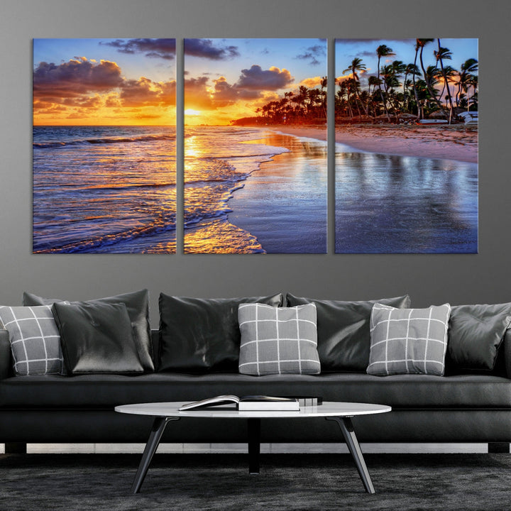 Beautiful Tropical Sunset Beach Ocean Wall Art Canvas Print