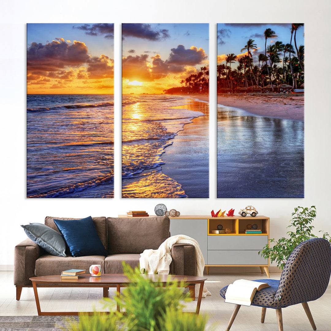 Beautiful Tropical Sunset Beach Ocean Wall Art Canvas Print