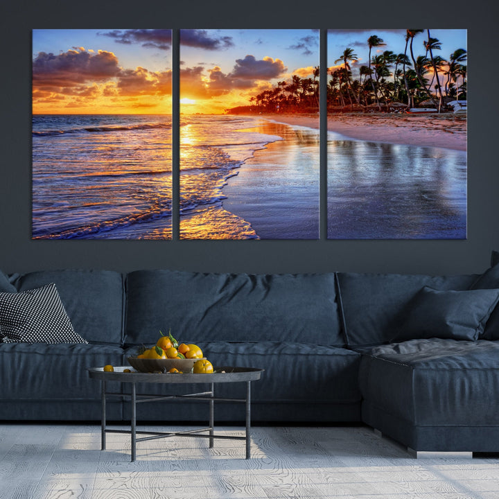 Beautiful Tropical Sunset Beach Ocean Wall Art Canvas Print