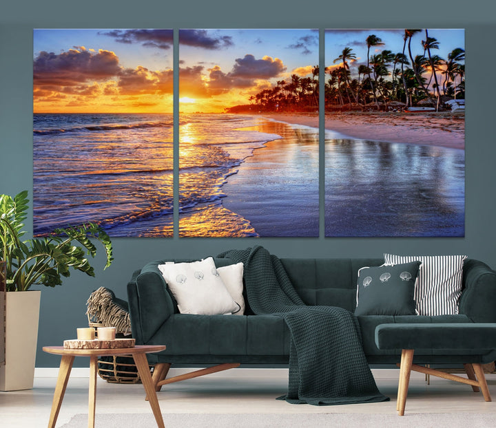 Beautiful Tropical Sunset Beach Ocean Wall Art Canvas Print