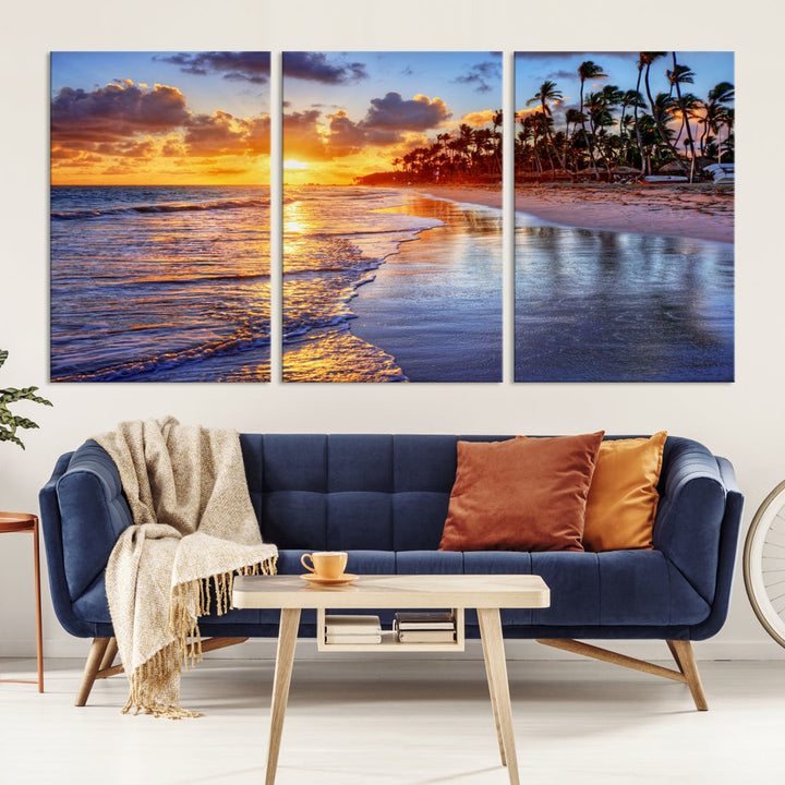 Beautiful Tropical Sunset Beach Ocean Wall Art Canvas Print