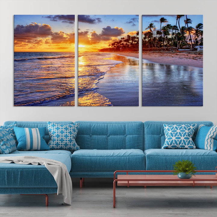 Beautiful Tropical Sunset Beach Ocean Wall Art Canvas Print