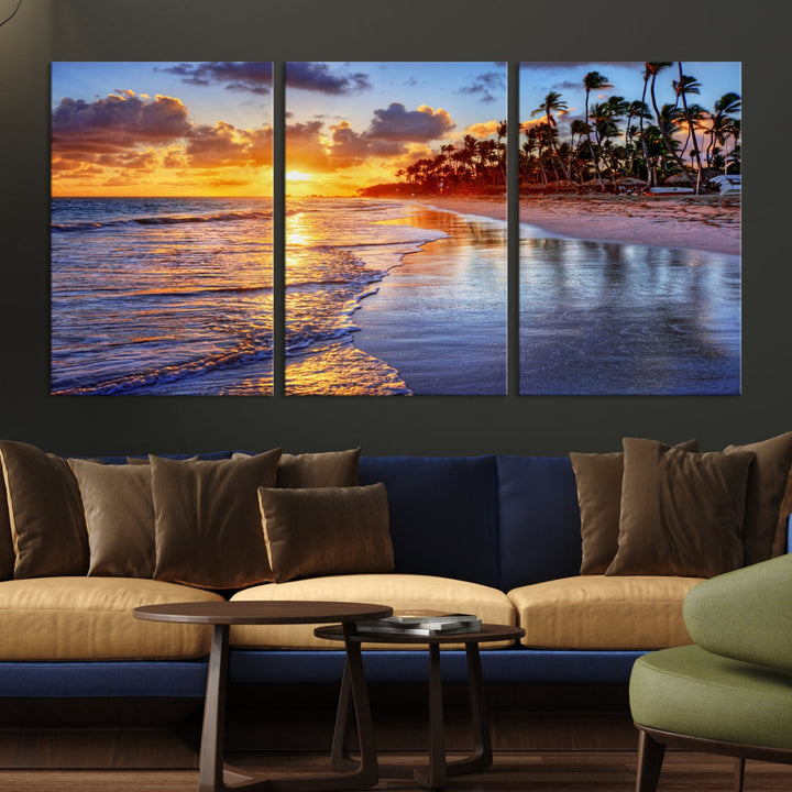 Beautiful Tropical Sunset Beach Ocean Wall Art Canvas Print