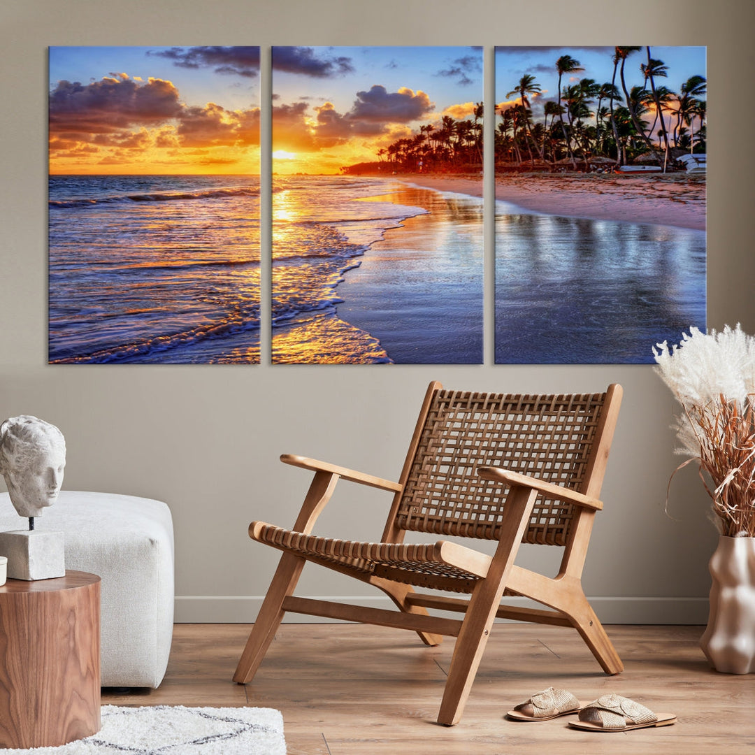 Beautiful Tropical Sunset Beach Ocean Wall Art Canvas Print