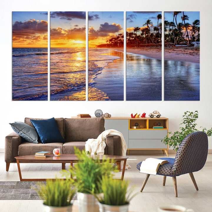 Beautiful Tropical Sunset Beach Ocean Wall Art Canvas Print