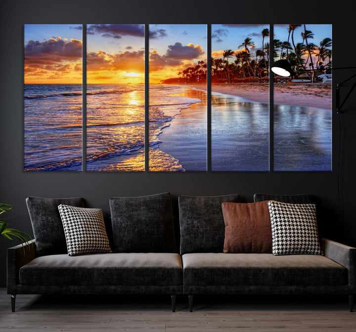 Beautiful Tropical Sunset Beach Ocean Wall Art Canvas Print