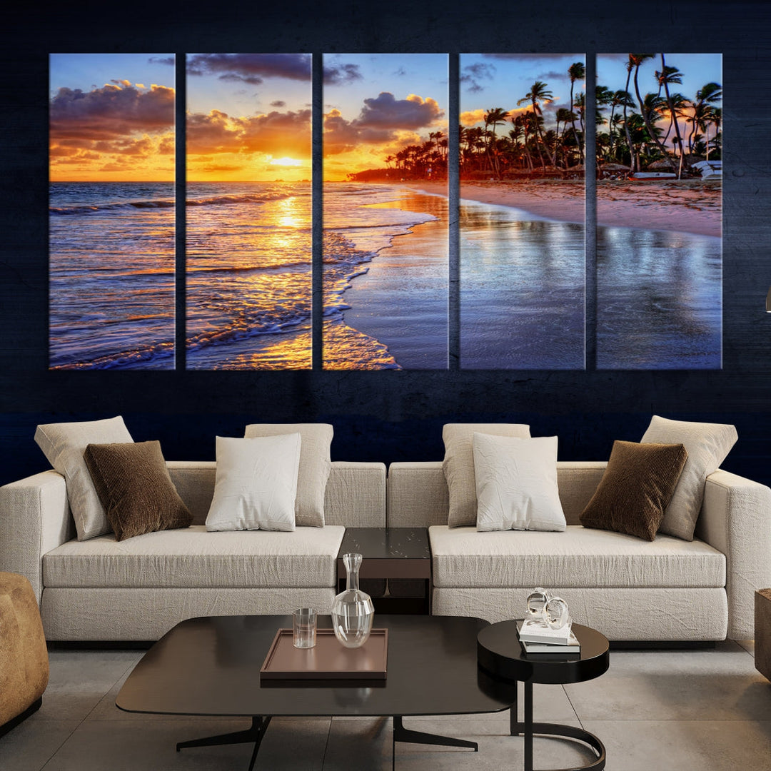 Beautiful Tropical Sunset Beach Ocean Wall Art Canvas Print