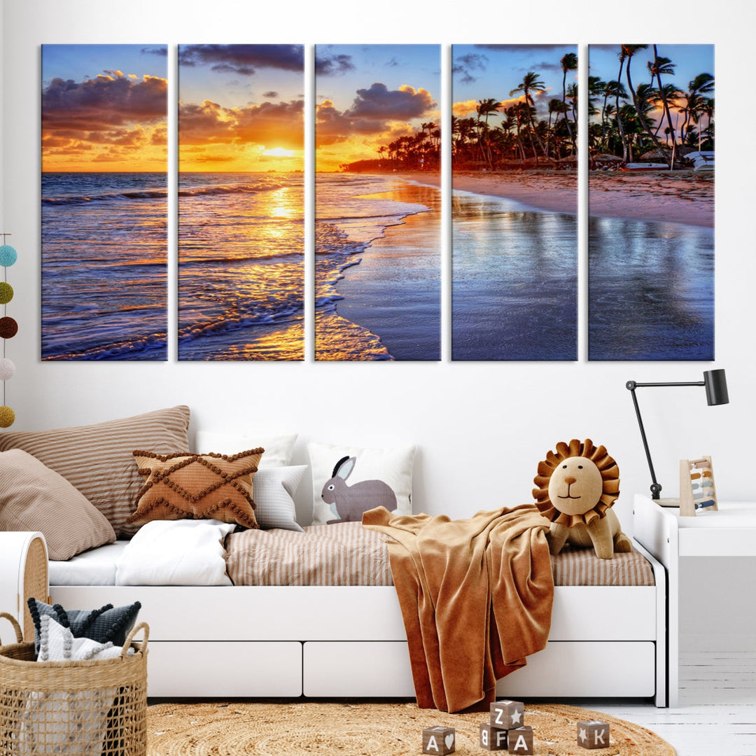 Beautiful Tropical Sunset Beach Ocean Wall Art Canvas Print