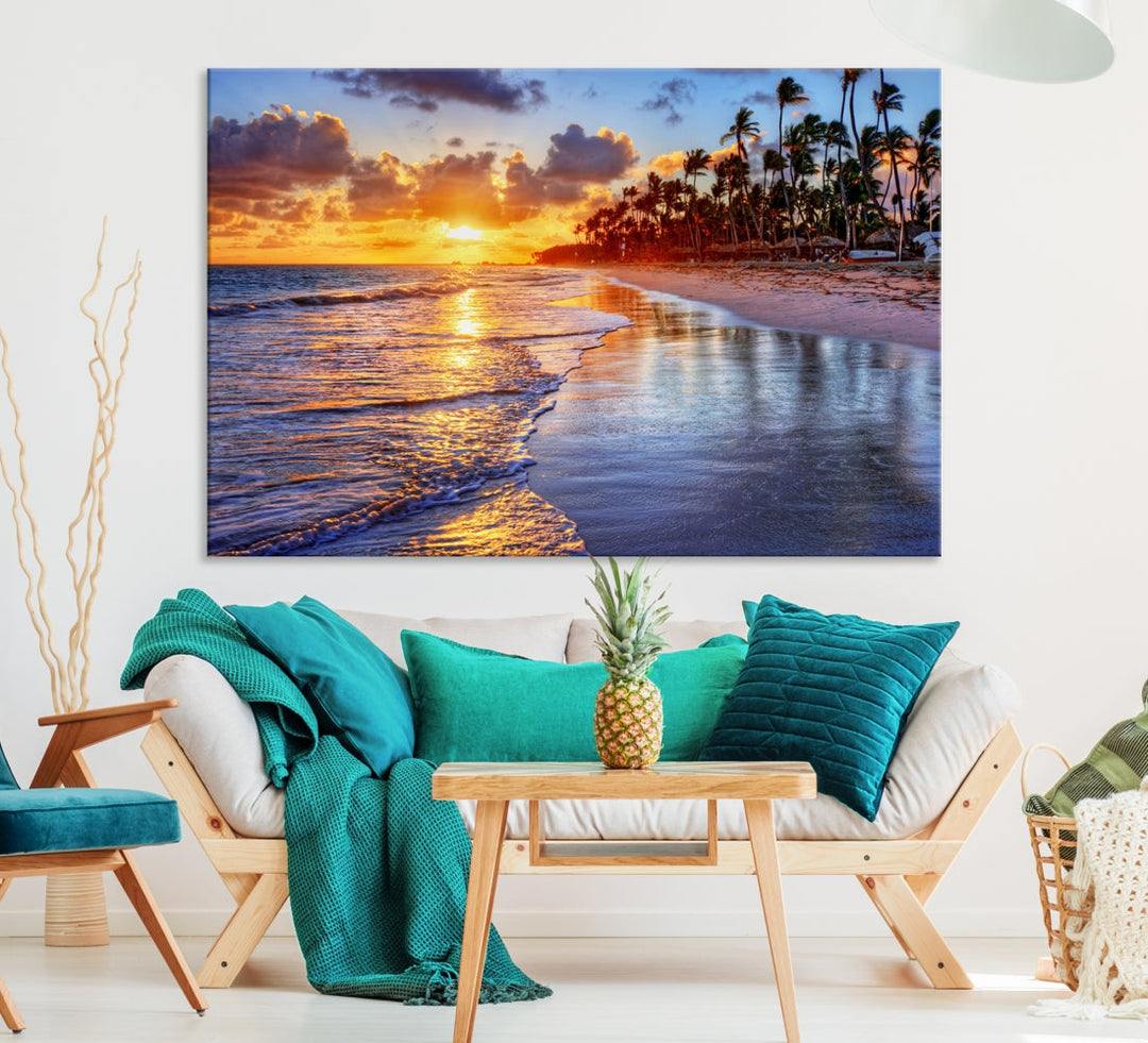 Beautiful Tropical Sunset Beach Ocean Wall Art Canvas Print