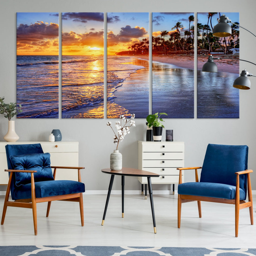 Beautiful Tropical Sunset Beach Ocean Wall Art Canvas Print