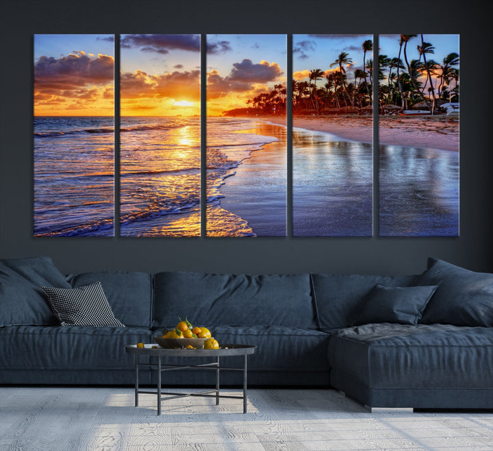 Beautiful Tropical Sunset Beach Ocean Wall Art Canvas Print