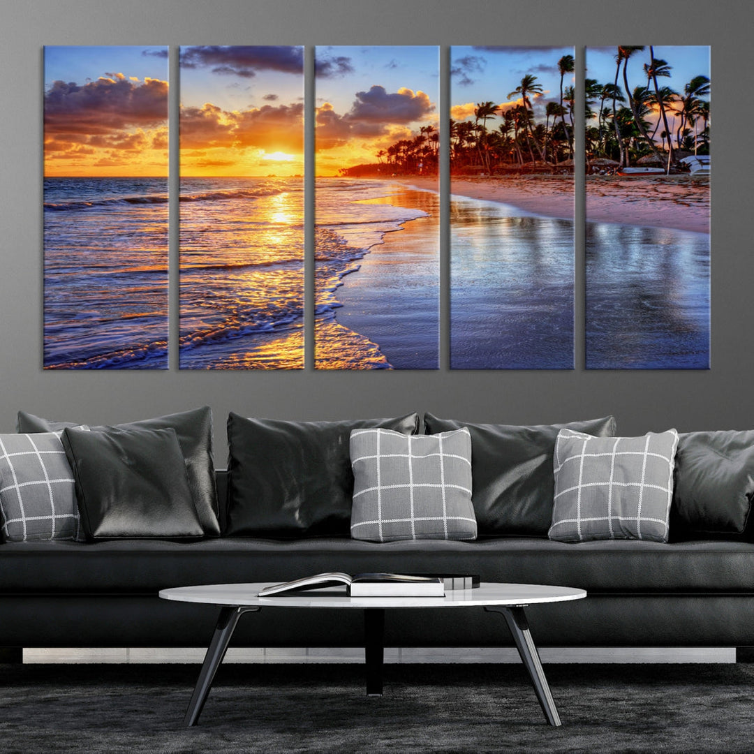 Beautiful Tropical Sunset Beach Ocean Wall Art Canvas Print