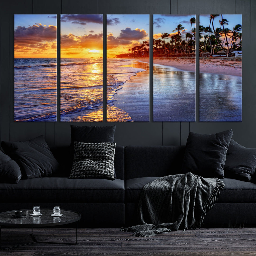 Beautiful Tropical Sunset Beach Ocean Wall Art Canvas Print