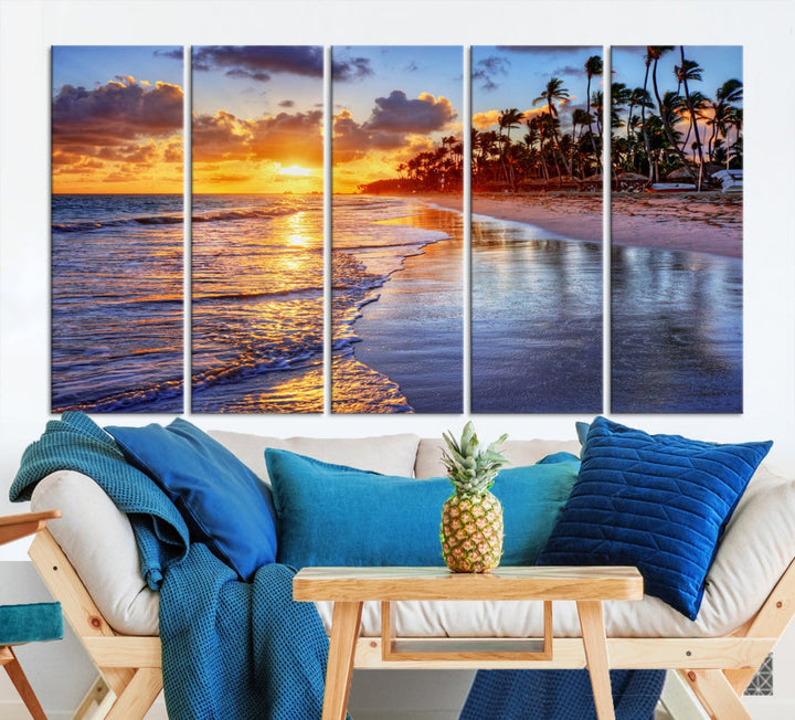 Beautiful Tropical Sunset Beach Ocean Wall Art Canvas Print