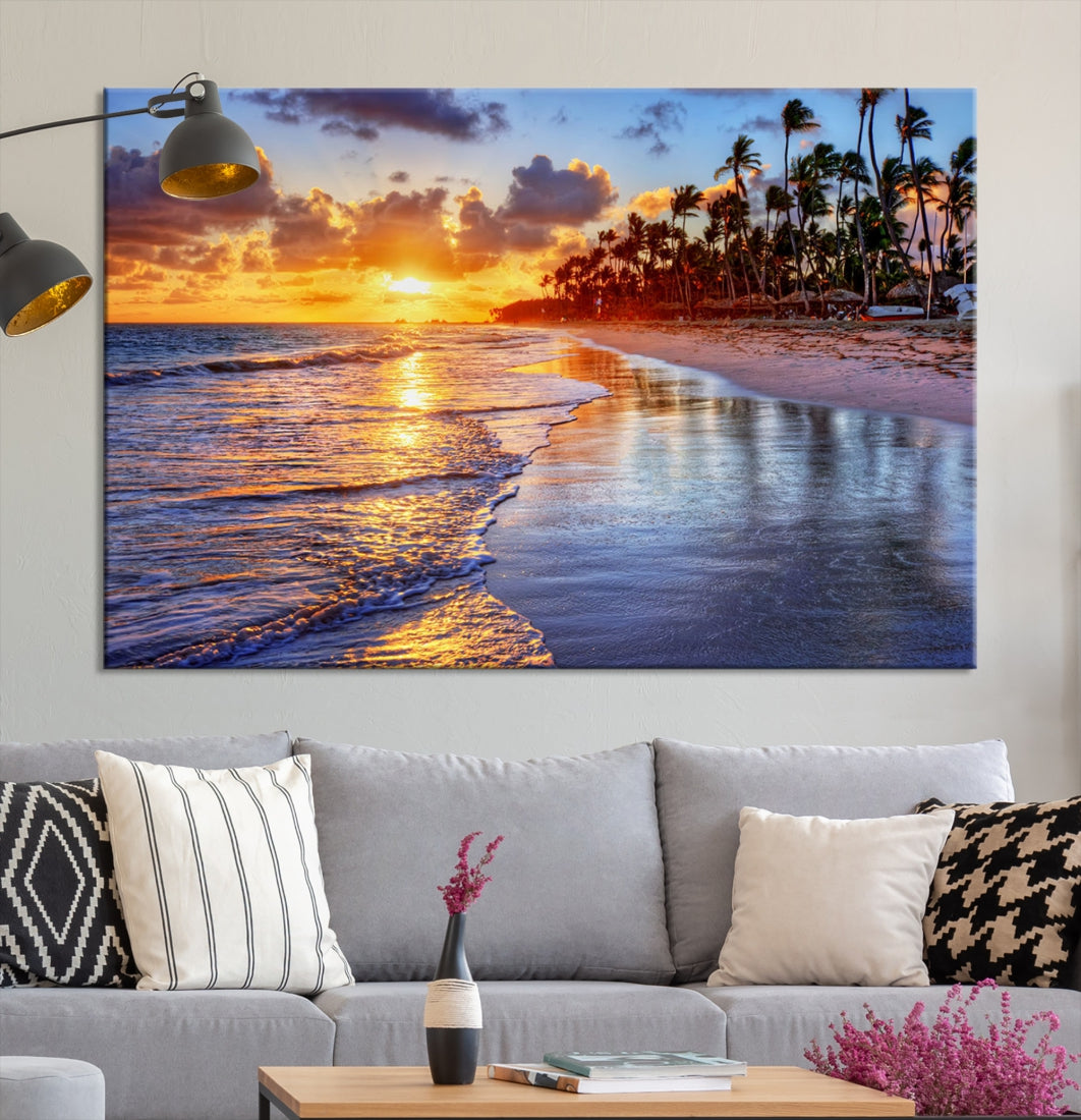 Beautiful Tropical Sunset Beach Ocean Wall Art Canvas Print