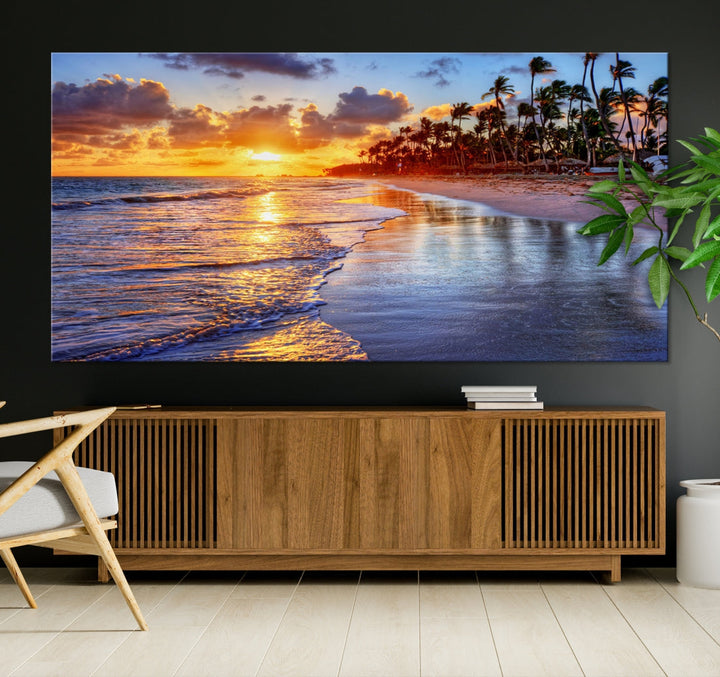 Beautiful Tropical Sunset Beach Ocean Wall Art Canvas Print