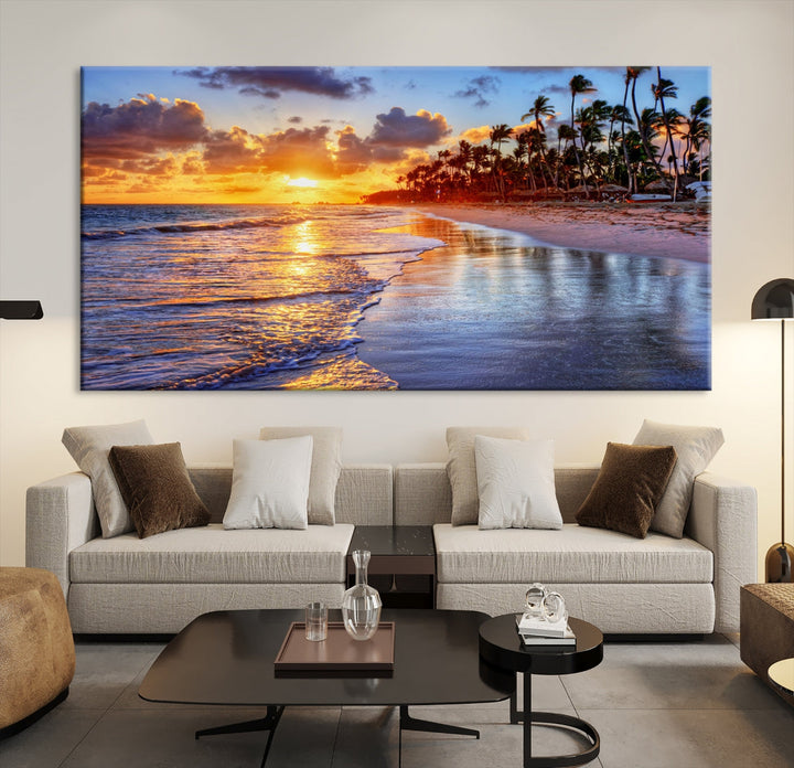 Beautiful Tropical Sunset Beach Ocean Wall Art Canvas Print