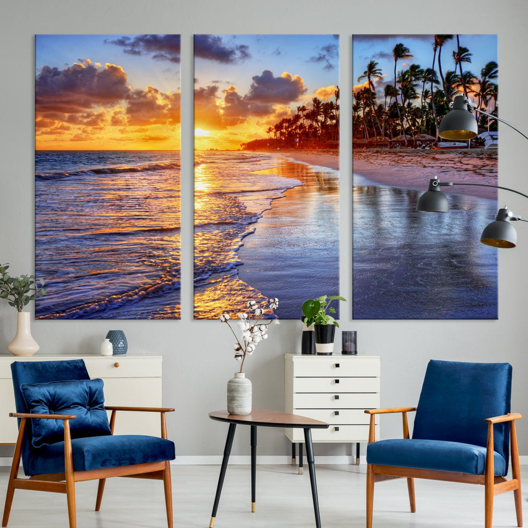 Beautiful Tropical Sunset Beach Ocean Wall Art Canvas Print