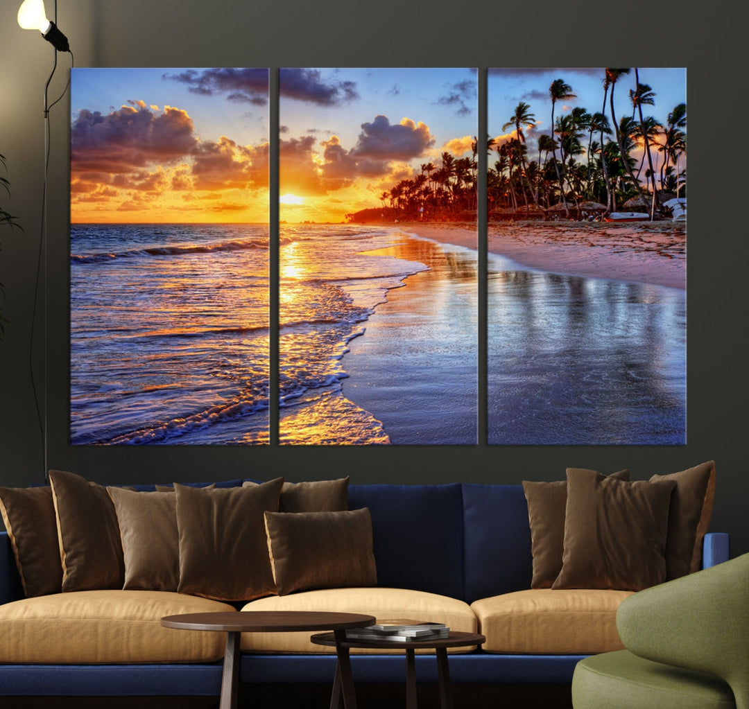 Beautiful Tropical Sunset Beach Ocean Wall Art Canvas Print