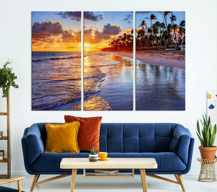 Beautiful Tropical Sunset Beach Ocean Wall Art Canvas Print