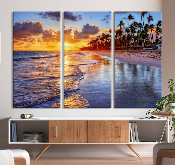 Beautiful Tropical Sunset Beach Ocean Wall Art Canvas Print