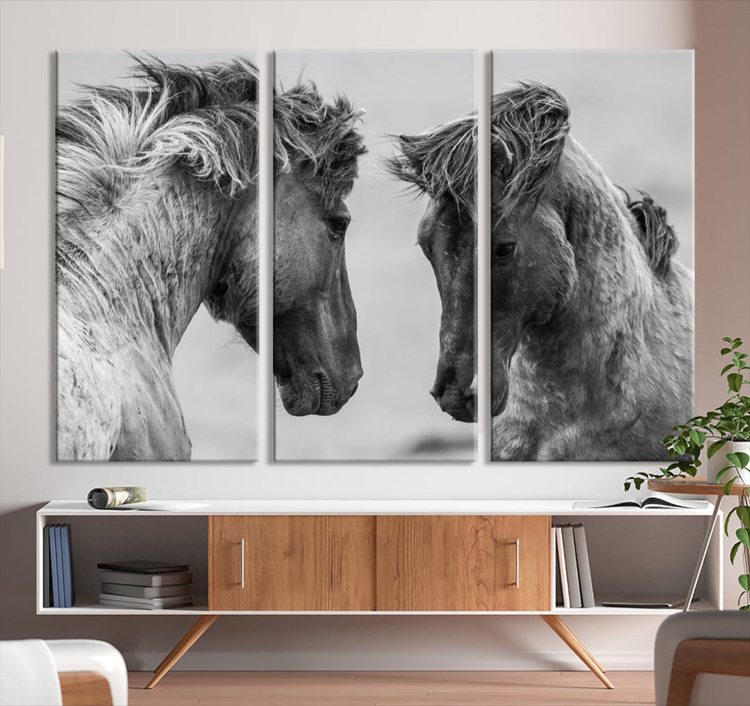 Beautiful White Horses Canvas Wall Art Large Animal Print Wall Decor