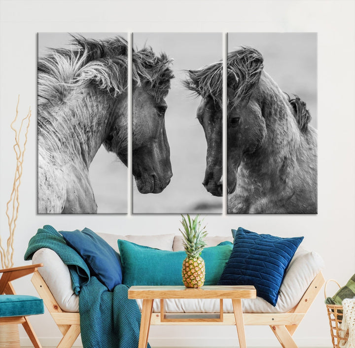 Beautiful White Horses Canvas Wall Art Large Animal Print Wall Decor