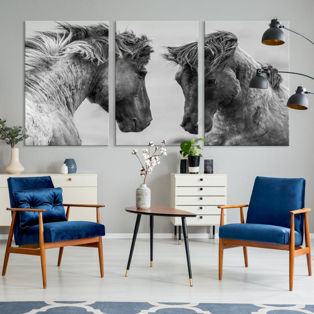 Beautiful White Horses Canvas Wall Art Large Animal Print Wall Decor