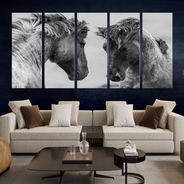 Beautiful White Horses Canvas Wall Art Large Animal Print Wall Decor