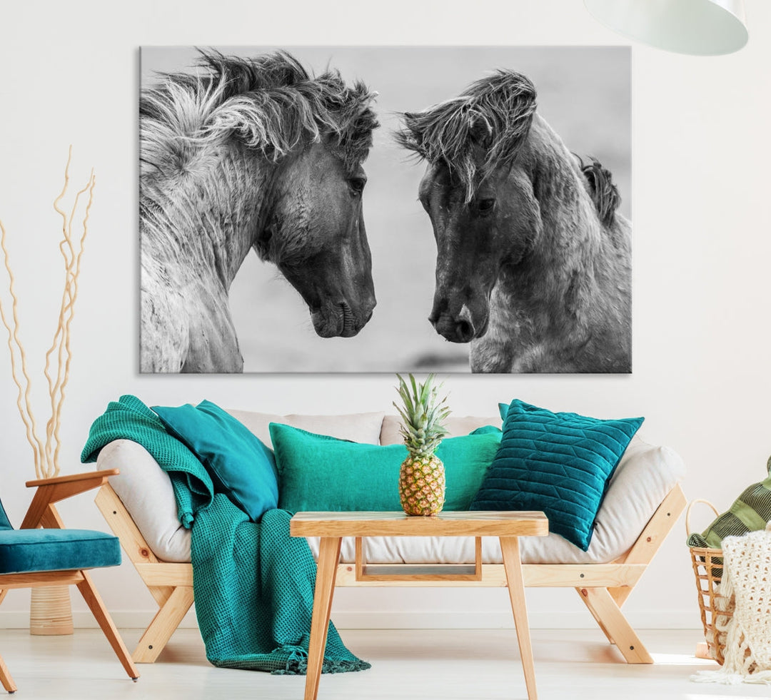 Beautiful White Horses Canvas Wall Art Large Animal Print Wall Decor