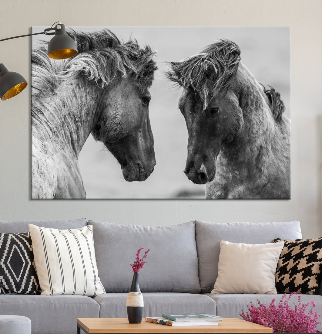 Beautiful White Horses Canvas Wall Art Large Animal Print Wall Decor