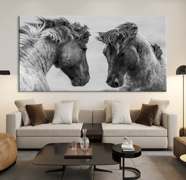 Beautiful White Horses Canvas Wall Art Large Animal Print Wall Decor