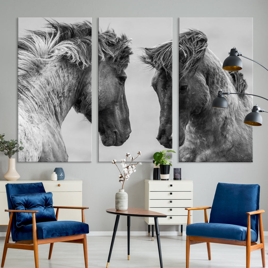 Beautiful White Horses Canvas Wall Art Large Animal Print Wall Decor