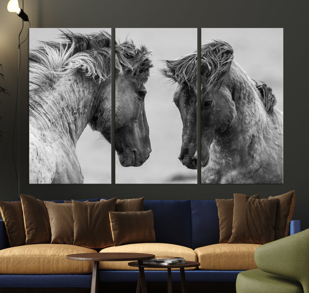 Beautiful White Horses Canvas Wall Art Large Animal Print Wall Decor