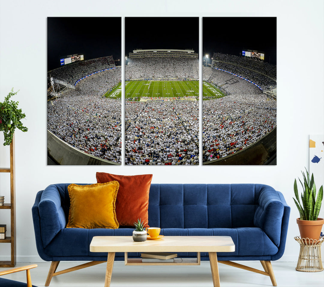 Beaver Stadium Penn State Football Wall Art Penn State Stadium Ready to Hang Canvas Stadium Print Beaver Stadium Out Penn State Night Game