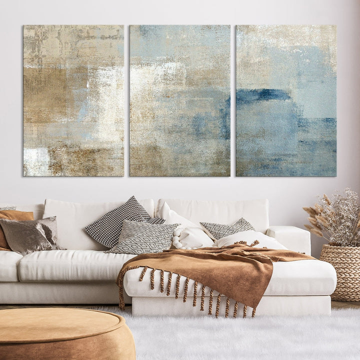 Beige Abstract Canvas Print, Neutral Boho Wall Art, Modern Minimal Wall Decoration, Framed Canvas Painting