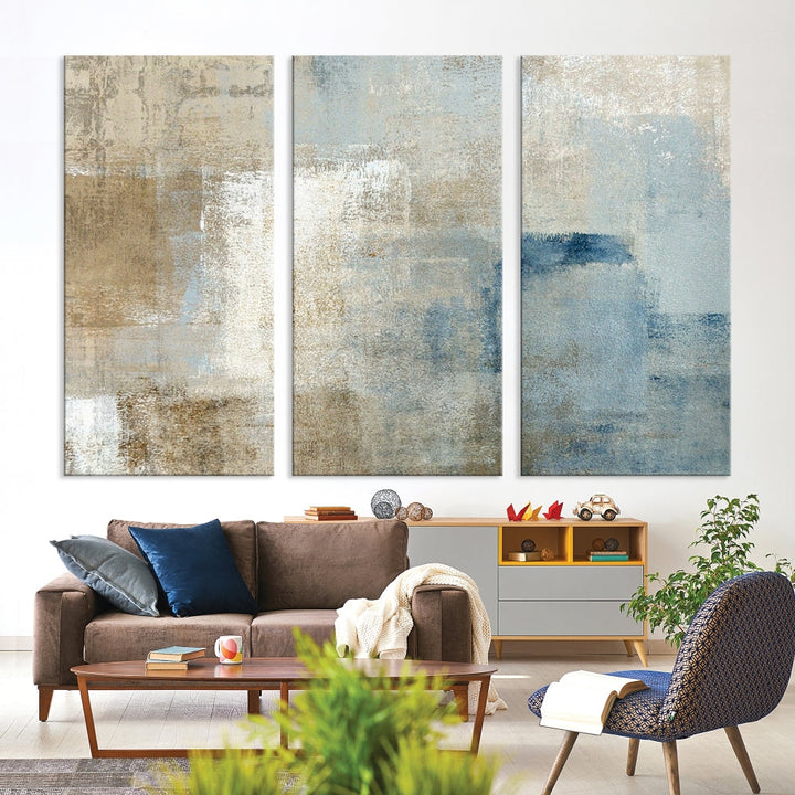 Beige Abstract Canvas Print, Neutral Boho Wall Art, Modern Minimal Wall Decoration, Framed Canvas Painting