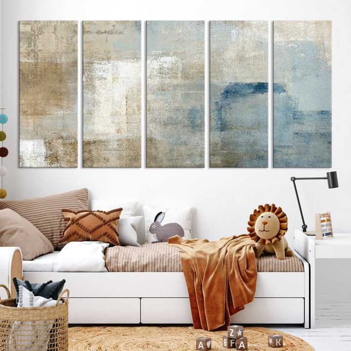 Beige Abstract Canvas Print, Neutral Boho Wall Art, Modern Minimal Wall Decoration, Framed Canvas Painting