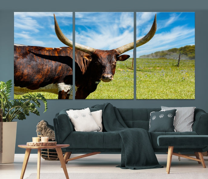 Big Horn and Cow Large Wall Art Canvas Print