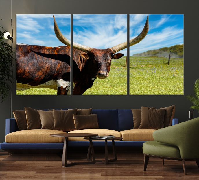 Big Horn and Cow Large Wall Art Canvas Print