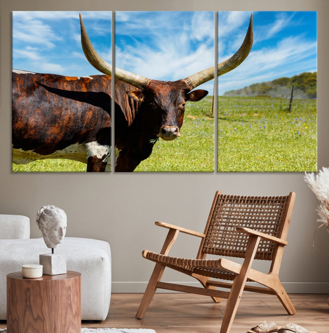 Big Horn and Cow Large Wall Art Canvas Print