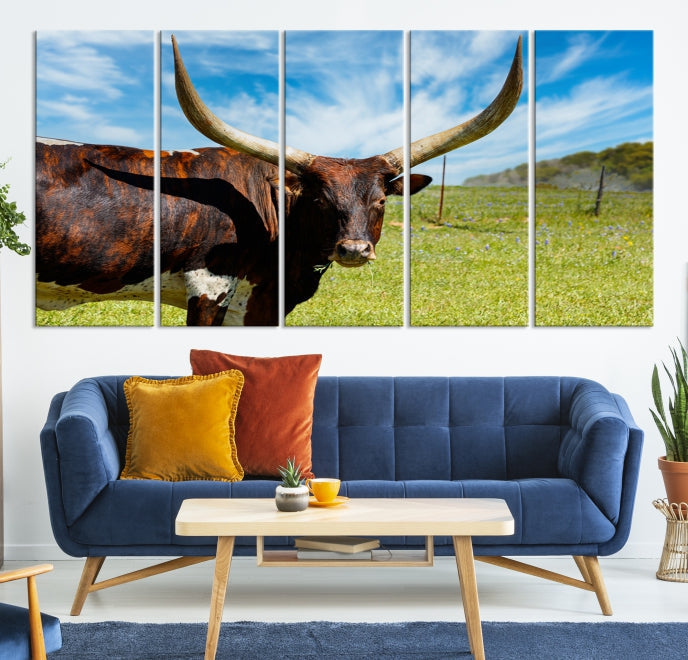 Big Horn and Cow Large Wall Art Canvas Print